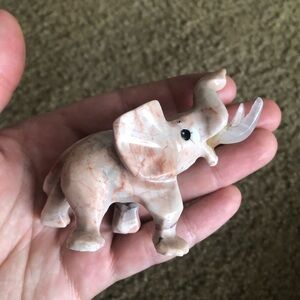 Pink Marble Carved Elephant With Tusks Mini Figurine Safari Exotic